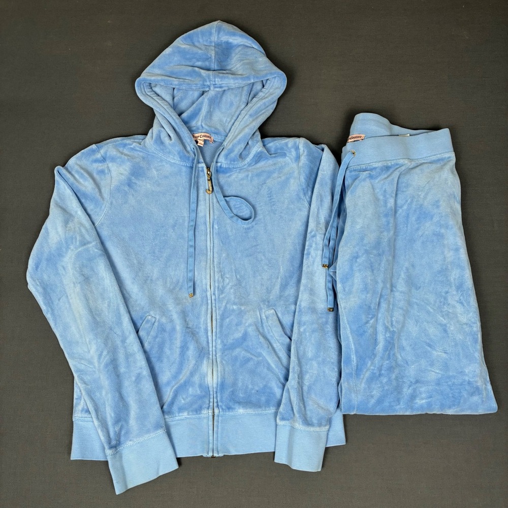 Juicy Couture Blue Full Set Velour Sweatsuit Women's Size Small